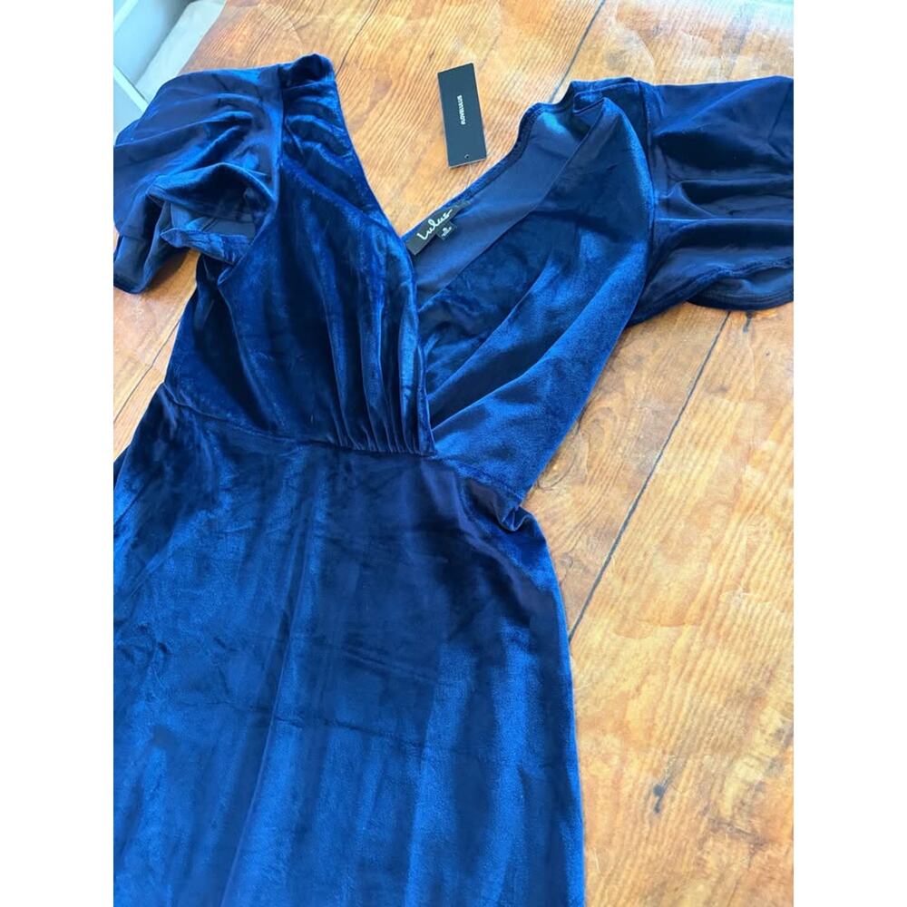 Sz S - NEW Lulus Blue Velvet Maxi Dress - Picture 2 of 7